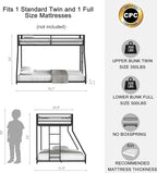 Twin Over Full Bunk Bed for Adults with Stairs Flat Rungs, Metal Bunk Beds Twin Over Full Size for Teens Dorm Bedroom Guest Room,Heavy Duty Bunk Beds with Ladder and Guardrail