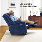 MCombo Triple Motor Power Lift Recliner Chair with Massage and Dual Heating, Adjustable Headrest for Elderly People, Faux Leather 7632 (Blue, Medium)