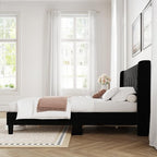 Novilla Full Size Bed Frame, Full Bed Frame with Headboard, Velvet Upholstered Pull-Point Wing Side Headboard, No Box Spring Needed, Heavy Duty Feet, Easy Assembly, Black Velvet