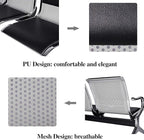 Kinsuite 3-Seat Waiting Room Bench - PU Leather Waiting Room Chairs with Arms & Non-Slip Foot Mats, Reception Chairs Guest Chair for Office Airport Bank Salon, Black