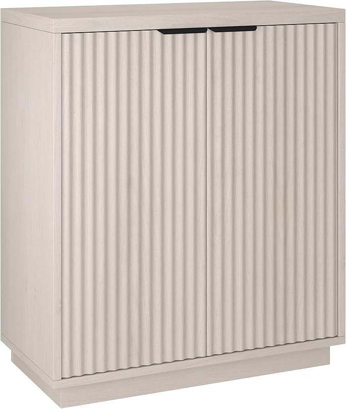 Henn&Hart 28" Fluted Wooden Accent Cabinet, Modern Ribbed Sideboard Buffet Cabinet with 2 Doors and an Adjustable Shelf for Living Room, Dining Room, Bedroom or Entryway, Alder White