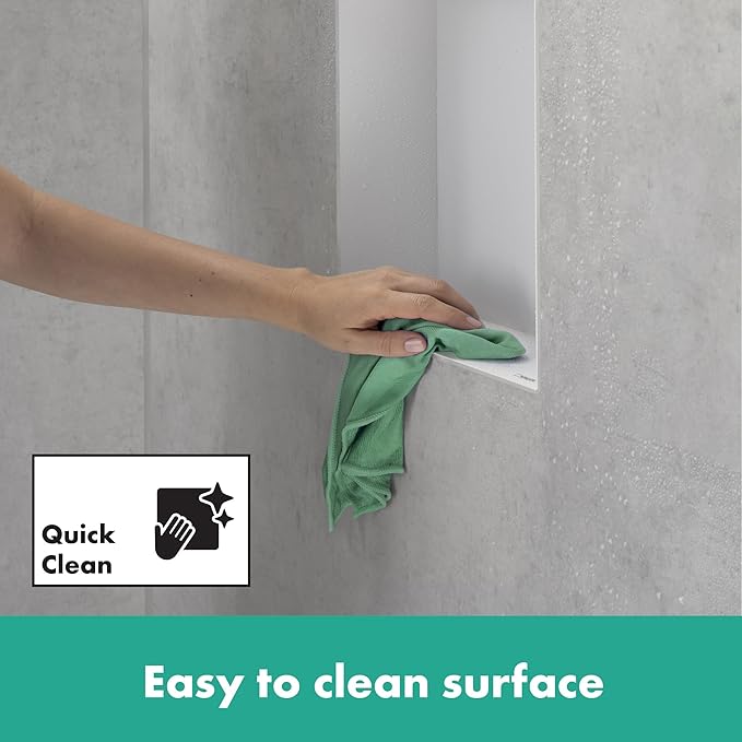 hansgrohe XtraStoris Minimalistic Recessed Wall Niche with Open Frame 12"x 12"x 4" in Brushed Stainless Steel, 56073800