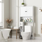 Over The Toilet Storage Cabinet, 65" Tall Bathroom Space Saver with 2 Doors & 2 Adjustable Shelves, Freestanding Organizer Toilet Cabinet for Bathroom, Laundry Room, Modern White Storage Unit