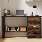 Small Desk with 3 Drawers, 47 Inch Computer Desk with Drawers & Bottom Shelves for Bedroom, Home Office Desk with Storage File Cabinet for Small Spaces, Writing and Work, Black and Brown