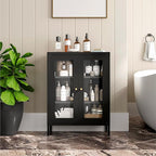 Metal Bathroom Cabinet, Small Floor Storage Cabinet, Freestanding Sideboard with 2 Adjustable Shelves for Living Room, Dinging Room (Black, 31.5" H-2 Doors)
