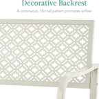 Best Choice Products Outdoor Bench 2-Person Metal Steel Benches Furniture for Garden, Patio, Porch, Entryway w/Geometric Backrest, 790lb Capacity - Ivory