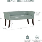 Madison Park Accent Bench for Living Room, Upholstered with Nailhead Trim, & Padded Seat Entryway Bench Small, End of Bed Bench with Back, 49.5" W x 19.25" D x 23" H, Light Blue
