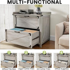 2 Drawer File Cabinet with Lock, Modern Farmhouse Filing Cabinet for Legal/Letter/A4 Size Hanging Files, Large Wood File Cabinets for Home Office