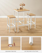 VASAGLE Bar Table and Chairs Set, Square Table with 2 Stools, Dining Pub Set for 2, Space Saving for Kitchen Breakfast, Living Room, Party Room, Golden Oak and Cloud White
