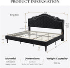 SHA CERLIN King Size Platfrom Bed Frame with Adjustable Headboard/Velvet Upholstered Diamond Button Tufted and Metal Studs/No Box Spring Needed/Easy Assembly/Wooden Slat Support/Black