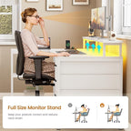 SEDETA L Shaped Desk with 4 Drawers and Storage Shelves, L Shaped Gaming Desk with LED Lights & Power Outlets, Computer Desk with Shelves & Drawer, Corner Desk Home Office Desk, White