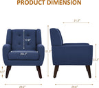 Accent Chairs Set of 2, Mid-Century Modern Upholstered Armchair, Comfy Fabric Living Room Chairs Reading Chairs with Button Tufted Back & Solid Wood Legs for Bedroom, Office, Blue
