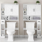 Over The Toilet Storage Cabinet, Farmhouse Storage Cabinet Over Toilet with 2 Barn Door & Toilet Paper Holder Stand, Home Space-Saving Rack, for Bathroom, Restroom (White).