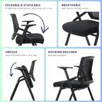 10 Pack Stackable Conference Room Chairs with Paddle Folding Office Chair Foldable Desk Chair Mesh Back and Arms for Conference Meeting Guest Reception Home Office Training Room Chair Black