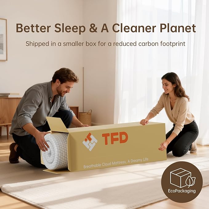 TFD Twin XL Memory Foam Mattress New Version Cool Gel Infused Medium Firm Zoned Pressure Relief for Cooling Sleep Fiberglass Free CertiPUR-US Certified Washable Removable Cover 8 Inch(White)