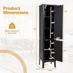 COSTWAY Tall Bathroom Storage Cabinet, 5-Tier Freestanding Linen Tower Cabinet with 2 Doors, Wooden Side Storage Organizer, Narrow Slim Floor Cabinet for Bathroom, Living Room, Kitchen (Black)