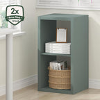 Furinno Cubicle Book Shelf, 2-Cube Thick Frame Bookshelf, Horizontally & Vertically Reversible Bookcase with Open Back, 14.6" x 15.9" x 30", for Living Room, Bedroom, Home Office, Sage Green