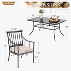 Sophia & William 7 Pieces Patio Dining Set with Rectangle Metal Table of 1.57"-1.9" Umbrella Hole and 6 Armchairs with Seat Cushions, Outdoor Conversation Furniture for Porch Backyard Balcony Deck