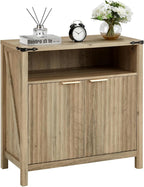 Buffet Cabinet with Storage - Modern Farmhouse Rustic 32 Fluted Sideboard Storage Cabinet Buffet with Adjustable Shelves, Coffee Wine Bar Organizer for Dining Room (Sunwashed Ash Oak)