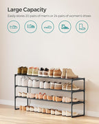 SONGMICS Shoe Rack, 3-Tier Shoe Organizer, Metal Storage Shelf, Upright or Upside Down, for 20-24 Pairs, Stackable, for Entryway, 11.8 x 46.1 x 21.7 Inches, Black ULSA033B01