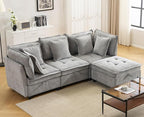 103" Modular Sectional Sofa, L-Shaped Corduroy Comfy Sectional Couches for Living Room, 3-Seater Cloud Couches with 1 Ottoman, Modern Deep Seat Sofa with Large Storage, Grey