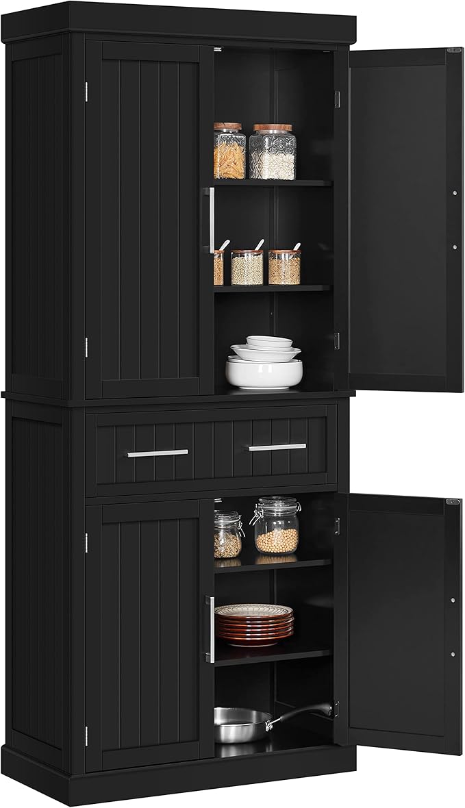 Yaheetech Kitchen Pantry Storage Cabinet with Drawer, Freestanding Pantry Cabinets with 2 Adjustable Shelves, 72.5" Tall Storage Cupboard for Kitchen/Dining Room/Bathroom/Hallway, Black