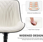 YOUNIKE White Ergonomic Home Office Desk Chair No Arms Comfy Small Criss Cross Chair with Wheels Swivel Adjustable Modern Vanity Chair with Back Armless Cute Leather Upholstered Rolling Task Chair