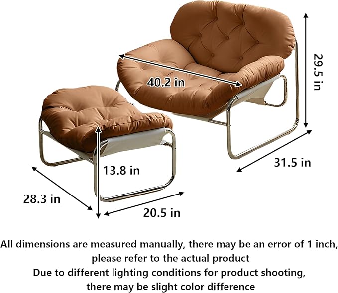 Thick Cushioned Recliner Sofa, Lazy Chair with Upholstery and Footrest, for Living Room, Bedroom, Dorm Brown B