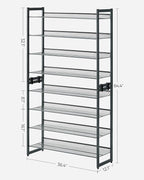 SONGMICS Shoe Rack, 8-Tier Shoe Organizer, Metal Rack for Garage, Set of 2, 4-Tier Stackable Shelf, with Adjustable Flat or Angled Shelves, 32-40 Pairs, Charcoal Gray ULMR08GB