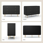 HLR Black Dresser for Bedroom,48'' Wide Wood Chests of Drawers,Modern Fluted 6 Drawer Dresser with Gold Metal Handles,Clothes Deep Drawer Dressers Storage for Living Room,Hallway