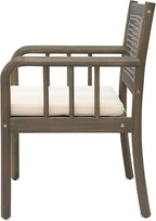Christopher Knight Home Vera Outdoor Acacia Wood Dining Chairs, Rattan Woven Back Armchair, Armchair with Cushion Seat, Dining Chairs Set of 2, Patio Chair for Poolside Garden Balcony, Gray+Cream
