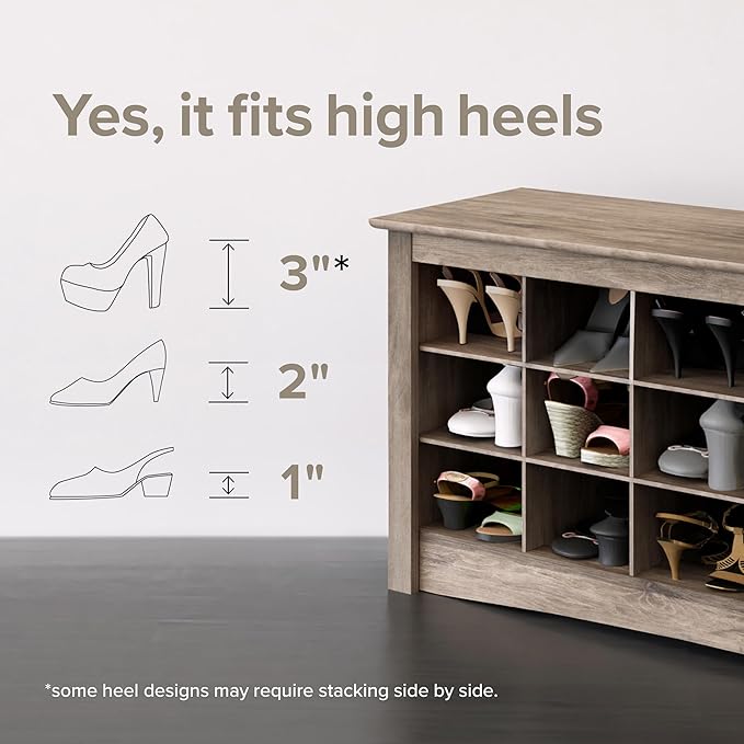 Prepac White Shoe Cabinet, Entryway Bench, Mud Room Organization and Storage Bench with 18 Shoe Cubbies 16"D x 48"W x 24"H