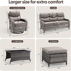 Swivel Patio Chairs sofa Set of 6 with 6" Thick Cushion - Wicker Outdoor Swivel Rocker Patio Chair ,Sofa/Glass coffee table, High Back Comfortable Outdoor Glider Chairs - Gery Wicker | Gery Cushions