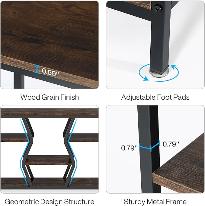 Tribesigns 70.9 Inches Sofa Console Table with 4 Tier Wood Storage Shelves, Industrial Extra Long Narrow Entryway Accent Tables for Hallway, Living Room, Foyer (Rustic Brown)