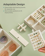 SONGMICS 2-Layer Jewelry Box, Jewelry Organizer with Handle, Removable Jewelry Tray, Jewelry Storage, Floating Effect, 8.1 x 9.4 x 4.3 Inches, Christmas Gift, Laurel Green UJBC165C02