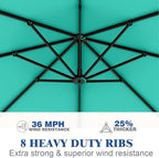 7 Piece Patio Dining Set with 11ft Patio Umbrella (Teal), 7 Gray Outdoor HDPE Dining Set with 6 Chairs + 1 Large Table, for Market, Pool, Garden, Backyard, Deck