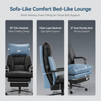 Reclining Office Chair with Footrest - 25.6" Wide Seat & Adjustable Seat Depth, Big and Tall High Back Leather Executive Home Office Desk Chair 400lbs, Black
