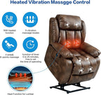 MAEVIS Power Recliner Chair, Lay Flat Sleeping Lift Chairs Recliner for Elderly with Heat and Massage,Comfy Real Breathable Leather Recliners with Dual OKIN Motor for Living Room (Ochre)
