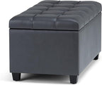 SIMPLIHOME Sienna 33 inch Wide Transitional Rectangle Storage Ottoman Bench in Stone Grey Vegan Faux Leather, Assembled, For the Living Room, Entryway and Family Room