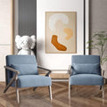 INZOY Mid Century Modern Accent Chair Set of 2 with Wood Frame, Upholstered Armchair with Waist Cushion, Accent Chair for Living Room Bedroom Apartment, Easy Assembly, Blue