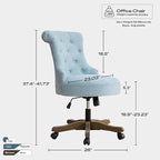 HUIMO Home Office Chair Upholstered Armless Desk Chair with Wheels Adjustable Height Computer Desk Chair with Wooden Legs Comfortable Linen Swivel Chairs for Home Office Study Studio (Teal)