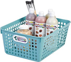 Really Good Stuff 160016WA Multi-Purpose Plastic Storage Baskets for Classroom or Home Use - Stackable Mesh Plastic Baskets with Grip Handles 13" x 10" (Water - Set of 12)