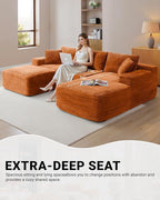 108" Cloud Sectional Couch,Modern Modular Sectional Sofa with Deep Seat,Corduroy Boneless Couches with L-Shape Chaise for Living Room,No Assembly Required (Orange, Right Facing Chaise + Ottoman)