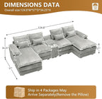 HYJT-H&K 124" U Shaped Cloud Couch Sectional, Comfy Fluffy Plush Corduroy Light Grey Sectional Couches for Living Room, Modern Modular Corduroy Couch Sectionals with Central Console & Double Chaise