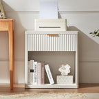 LEYAOYAO Fluted Farmhouse Nightstand Set of 2 with Charging Station, 23" Wide 1 Drawers End Table,White Dresser for Bedroom,Bed Side Table Chest of Drawers Cabinet,Wood Night Stand for Living Room