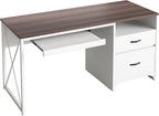 Bestier Office Desk with Drawers, 55 inch Industrial Computer Desk with Storage, Wood Teacher Desk with Keyboard Tray & File Drawer for Home Office, Walnut