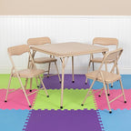 Flash Furniture Mindy Kids 5-Piece Folding Square Table and Chairs Set for Daycare and Classrooms, Children's Activity Table and Chairs Set, Tan