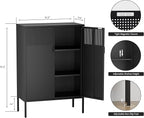 Black Metal Storage Cabinet, Metal Locker Storage Cabinet with Doors and Shelves, 3 Tier Steel Office Storage Cabinet, Metal Sideboard for Home, Office, Kitchen and Coffee Bar