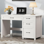 Vabches Farmhouse 47" Executive Desk, Computer Desk with File Drawer and Charging Station, Workstation for Home Office, Study,Cream White.