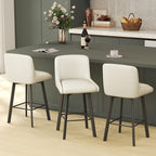 Swivel Bar Stools, 26''H Upholstered Barstools with Backs, Modern Counter Height Bar Stool Chairs for Kitchen Island, Metal Legs (Beige- Faux Leather, Set of 3-26" H)